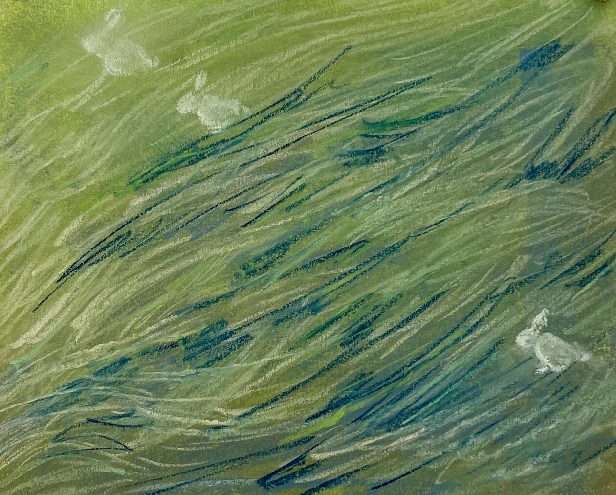 Bunny Field, 2023, Soft pastel on paper, 5&quot; x 6&quot;
