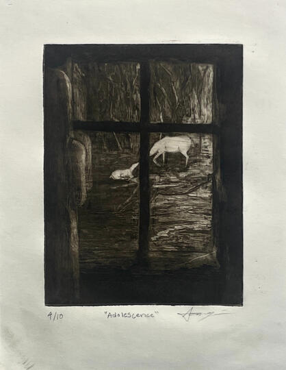Adolescence, 2023, Aquatint, 8.25” x 6.5”