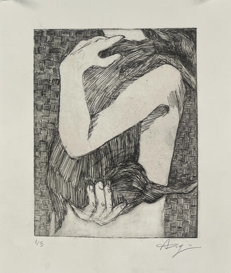 Hug, 2023, Drypoint, 8&quot; x 6.5&quot;